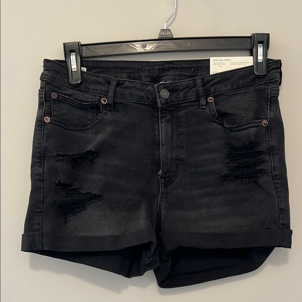 American Eagle Outfitters Black Jean Shorts High-Waisted Distressed